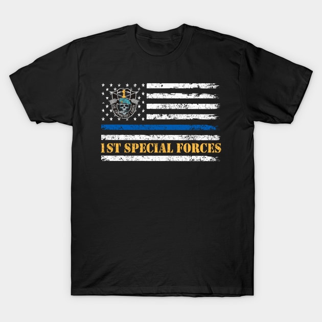 US Army 1st Special Forces Group American Flag De Oppresso Liber SFG - Gift for Veterans Day 4th of July or Patriotic Memorial Day T-Shirt by Oscar N Sims